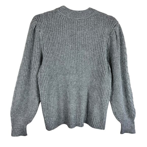 Crown & Ivy NWT Gray Cable Knit Crew Neck Long Balloon Sleeve Stretchy Sweater L - Picture 2 of 7
